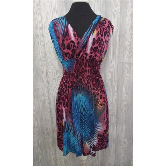 The Unbranded Brand Dresses & Skirts - NWT V-Neck Maui Jungle Gray Cheetah Blue Red Stretch Sundress Midi Dress XL 04